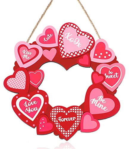 Yookeer Valentine's Day Door Sign Hanging Decor Heart Wooden Sign Valentine Wreaths for Front Door Sweetheart Hanger for Window Knob Home Decor