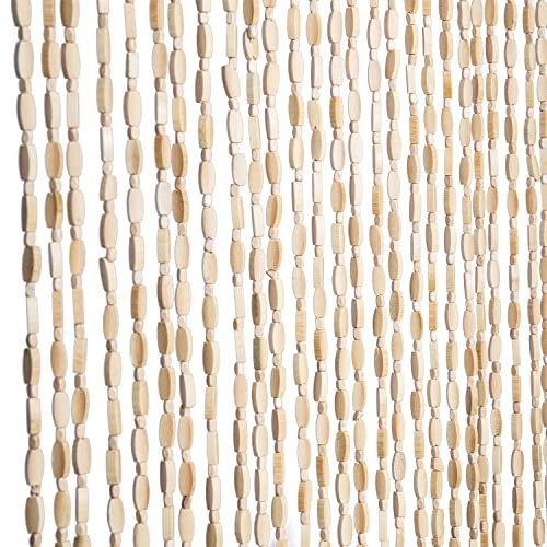 FlavorThings 52 Strands 36 x 79 Wood and Bamboo Beaded Curtain for Doorway Room Divider,Bamboo and Wooden Doorway Beads-Boho Bohemian Curtain(Beige)