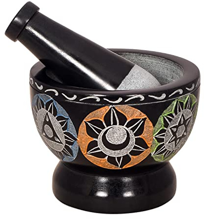 Divit Shilp Mortar and Pestle, Made of Heavy Duty Polished Hard Stone, Natural Stone Grinder For Spices, Pastes, Herbs, Seasoning etc. (Black with Mix Color)
