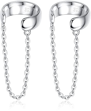 KRFY Earcuffs Silber mit Kette 925 Ohr Manschette Kette Ohrringe für Frauen Kein Piercing Ohr Manschette mit Kette Clip auf Helix Knorpel Wrap EarCuff Ohrring Ear Cuff mit Kette