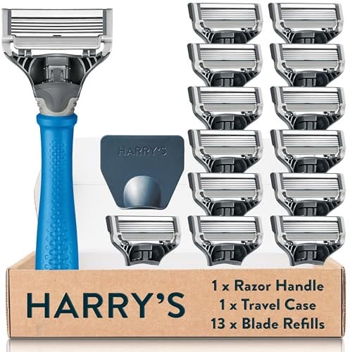 Harry's Razors for Men - Men's Razor Set with Indigo Blue Handle, 13 Razor Blade Refills, Travel Blade Cover, (packaging may vary)