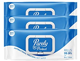 Blake & White Purely Protect Virucidal & Antibacterial Wipes - Fast Drying Biodegradable Multi Purpose Cleaning Wipes for Household Surfaces - 3 Packs of 100 sheets