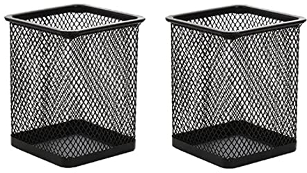 EasyVibe Black Mesh Pencil Cup Holder for Desk, 2 Pack Mesh Round Pen Holder - Thickened Metal & Non-Slip Bottom, Mesh Wire Pencil Cup Makeup Brush Holders Pen Cup Bulks for Home, School & Office