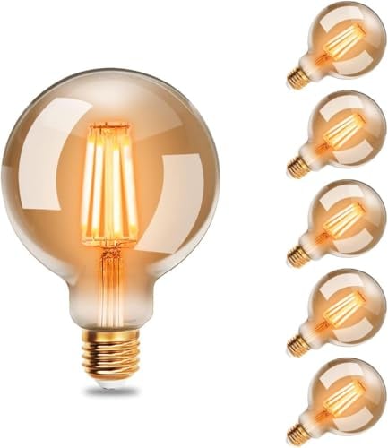 EXTRASTAR Edison Vintage Glühbirne, 95mm Durchmesser, G95 E27 LED Filament Lampe, 6W Ersetzt 48W Glühlampe, 540 LM, 2200K Warmweiß, Bernsteinfarbenes Glas, Nicht Dimmbar, 6 Stück