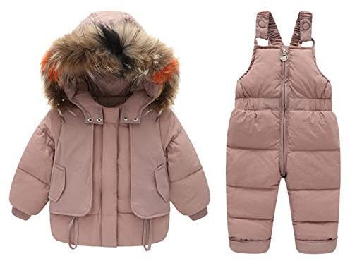 StarTreene Kids Boys Girls Snowsuit Winter Hooded Down Coat Jacket +Bib Pants Snow Trousers 2pcs Clothing Set