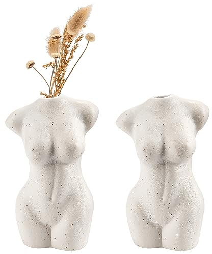 2pcs Body Vase Female Form Ceramic Vase for Flowers, Decorative Minimalist Indoor Plant Pot for Home Office Bedroom Bathroom Boho Decor Statue Sculpture