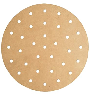 Lot de 100 Papier Sulfurisé pour Air Fryer de 23cm, Perforé Papier Cuisson Air Fryer, Rond, Non Blanchi, Papier Air Fryer pour Four en Micro-ondes, Airfryer Papier Cuisson Brun