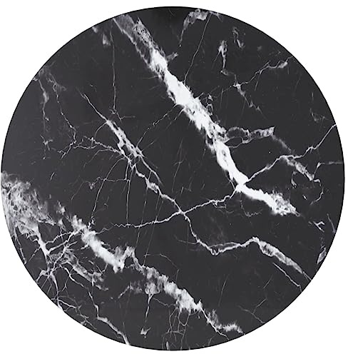 Table Top Black Ø60x0.8 cm Tempered Glass with Marble Design