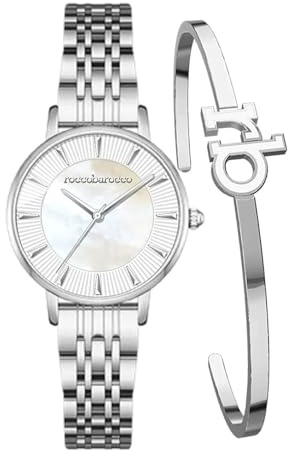 Roccobarocco Snello Box Set RB.4659L-05M Damenuhr aus Stahl mit Perlmutt-Zifferblatt und Armband aus Edelstahl (Silber), Silber, Medio