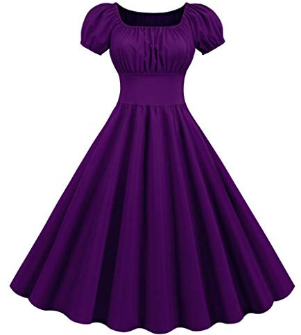 Robe Femme de Cocktail Vintage Rockabilly Robe plissée au Genou sans Manches col carré Rétro Cache Coeur A-Line Evasée Chic et Elegante (Violet, XXL)