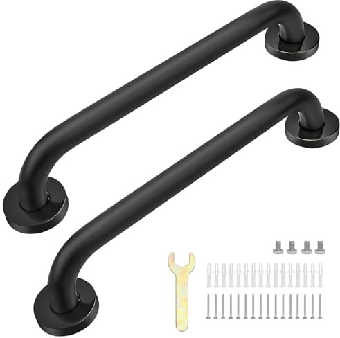 sunzone Lot de 2 barres d'appui de douche de 30,5 cm pour salle de bain, barre d'appui en acier inoxydable, poignée de douche pour personnes âgées, support de main courante de sécurité, poignée