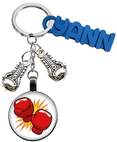 Porte-Clés Original, Boxe, Plusieurs Modèles au Choix, Gants de Boxe, Sport de Combat, Combattant, Porte Clef pour Homme ou Femme, Personnalisable, avec ou sans Prénom (Style 4 avec Prénom)