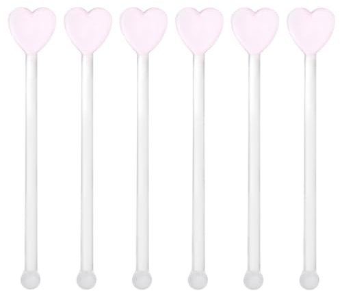 Cabilock Lot de 6 touillettes en verre pour cocktails - Mélangeur en verre - Mélangeur de boisson - Cuillère de service en métal - Mélangeur de café - Mélangeur de cœur - Réutilisable, TF270074P2