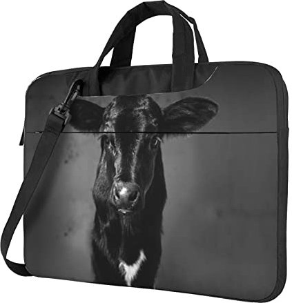 Dexnel Schwarze weiße Kuh Tote 15,6 Zoll Laptop Computertasche, langlebige Bürotasche, Handgepäck Laptoptasche für Computer/Notebook, Schwarz , 14 inch