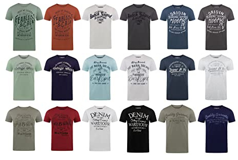 riverso Tshirt Herren Baumwolle Regular Fit RIVLeon 4er Set Pack Rundhals | Kurzarm Sommer Tee Shirt Print Grün Blau Weiß Grau Rot Orange S M L XL 2XL 3XL 4XL 5XL