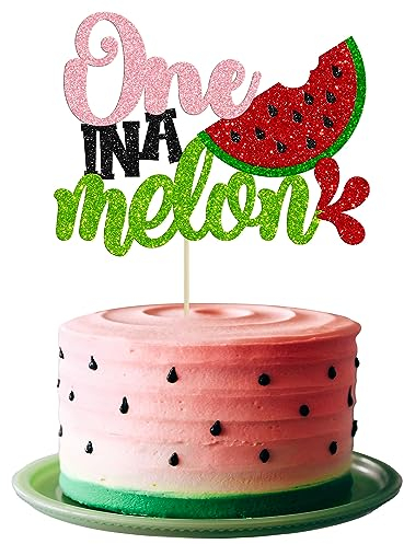 Gyufise 1 x Wassermelonen-Kuchenaufsatz, Glitzer, One in a Melone, Kuchenspieß, Wassermelone, erster Geburtstag, Kuchendekorationen für Sommer, Obst, Babyparty, Jungen und Mädchen, 1. Geburtstag,