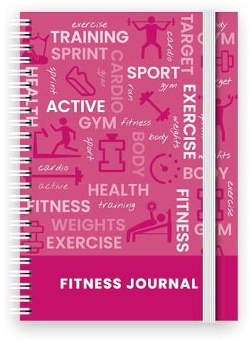 Fitness & Workout Journal/Planner Notebook -Includes Exercise Logs, Body Tracker & Notes pages: A5 Spiral Patterned Cover, 134 Themed Pages & Cover Elastic (Pink)