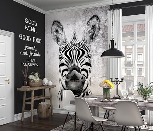 Newroom Vliestapete [ 2,7 x 1,5m ] großzügiges Motiv - kein wiederkehrendes Muster - nahtlos große Flächen möglich - Tapete Zebra Steinwand Betonoptik Made in Germany
