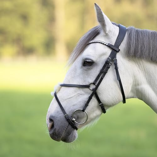 Heinick Trense mexikanisch Schwarz Zaumhaken ~ Glow-Silver ~ Warmblut