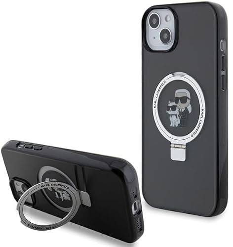 Karl Lagerfeld KLHMP14SHMRSKCK Hülle für iPhone 14/15 / 13 6.1 Schwarz hardcase Ring Stand Karl&Choupettte