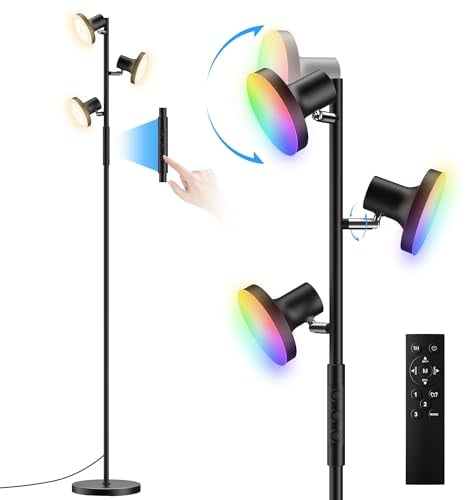 SIBRILLE 36W Stehlampe LED RGB Deckenfluter LED Dimmbar 2500LM mit Fernbedienung & Berührung 2700K-6500K, 3-Licht Leselampe Stehleuchte Moderne Stehlampe für Wohnzimmer Schlafzimmer Büro Hotel
