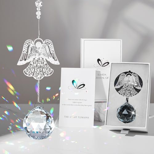 Elivida Gedenkgeschenk, modernes Beileidsgeschenk für den Verlust der Mutter, 3D-Engel-Design, Trauer, hängendes Ornament mit 40 mm klarer Kristallkugel, Regenbogenmacher, Trauergeschenk für Frauen