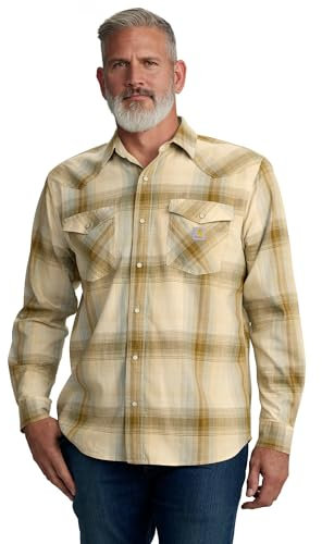 Carhartt Montana Rugged Flex Chemise à carreaux légère à manches longues avec boutons-pression sur le devant pour homme, craie, Taille 3XL