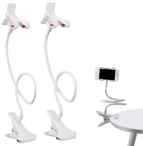 Lot De 2 Supports De Téléphone À Col De Cygne Pour Lit, Support De Téléphone Portable De Type Clip Pour Bureau, Support De Téléphone Portable, Bras Flexible, Pince De Chevet Pour Tête De Lit, Pince