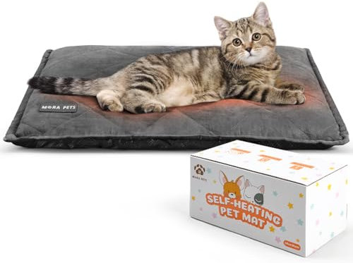 MORA PETS Self Heating Cat Bed Heated Cat Blanket Warming Pet Pad Small Heat Pet Mat Thermal Dog Bed Mat Blanket with Removable Cover 60 x 46cm