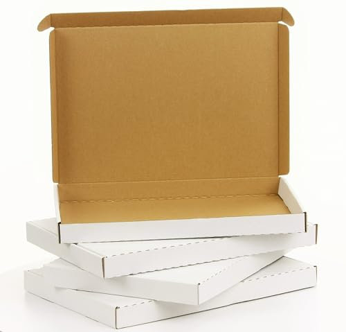 WePack 50 Stück Maxibriefkartons 305x215x25 mm Innenmaß Maxibrief Versand Post Faltschachtel 1-Wellig 400g Weiß Postkarton Versandschachtel Paket Päckchen Versandkarton warensendung