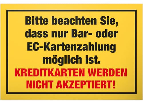 DankeDir! Nur Barzahlung oder EC-Kartenzahlung - Schild 30 x 20 cm - Lustiges Barzahlung Hinweisschild für Gastronomie Einzelhandel - Laden Restaurant Gaststätte Hinweis keine Kartenzahlung
