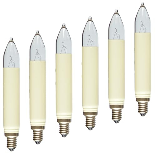 Erzgebirgslicht - AUSWAHL - 6 Stück Schaftkerze 16V 3W E10 für 14-15 Brennstellen Ersatzbirne Glühbirne (Normal-) Schaftkerze Glühlämpchen für Lichterketten Pyramide und Schwibbogen (keine LED!)