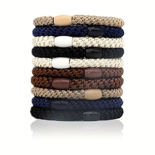 ILESTDG Kknekki Hair Ties, 10 Stück modische, schlichte geflochtene Haarbänder für Damen, weiche, elastische, nicht beschädigende Pferdeschwanzhalter (Dunkle)