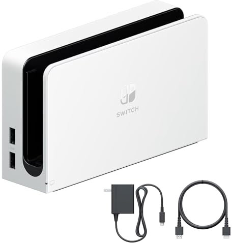 TV Dockingstation für Switch und OLED - 3 in 1 Ersatz TV Basis Dockingstation Set mit Ethernet LAN Port, Ladegerät, HDMI Kabel Zubehör (Weiß)