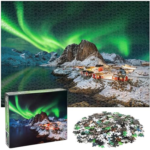 Puzzle 1000 Teile, Puzzle 1000 Teile Erwachsene, Puzzle für Erwachsene, Rahmenpuzzle, Nordlicht-Puzzles, Papierpuzzles, Flache Puzzles für Heimdekoration, Bunte Spiele