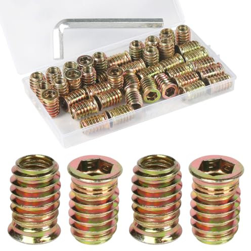 FOMGIIN Tuercas Hexagonales Insertos para Madera M8 x 25mm, 40 Piezas Tuerca Hexagonal, Tuerca Roscadas de Inserción Cabeza Plana, Roscado Inserción Tuercas Hexagonales Remaches, para Muebles