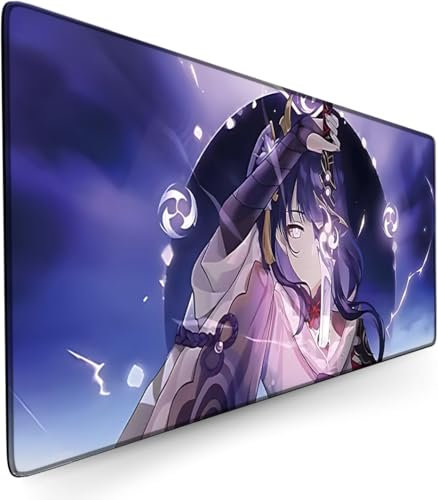 Zhrupen Tappetino per mouse da gioco Genshin Impact Raiden Shogun Gaming Desk Keyboard Mat Large Mouse Pad Pad in gomma (900 x 400 mm)