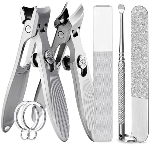 VOGARB Curved and Slanted Nail Clippers Set for Men, Toe Nail Clippers for Seniors Thick Toenails, Large Wide Jaw Opening Sharp Nail Cutter with Catcher Heavy Duty for Adult Women