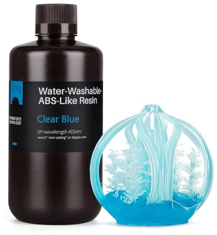 ELEGOO Wasser Waschbares ABS-Like Resin, Water Washable 3D Drucker Resin mit Hohe Haltbarkeit und Zähigkeit, Geringer Geruch, Breite Kompatibilität für MSLA/LCD/DLP 3D Drucker, 1000g Wasserblau