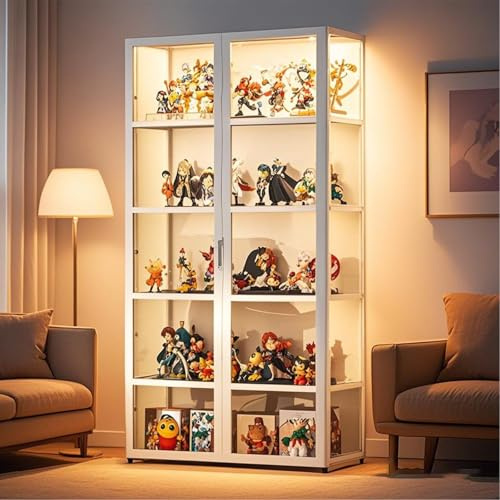 Poxvythb Vitrina expositora para Colecciones, Vitrina Cristal Vitrina expositora vidro à Prova de pó, Design de Porta de armário com LAPE sin luz.(82x 33 x 161cm/Blanco)