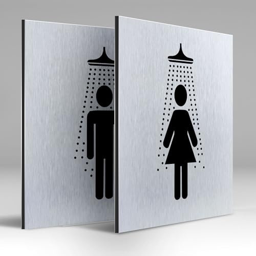 Türschilder24 Aluminium Dibond Schild - Türschild • 120 x 120 x 3 mm • Dusche Damen Herren Set • 100% Made in Germany (SET Damen + WC/Herren+ WC)