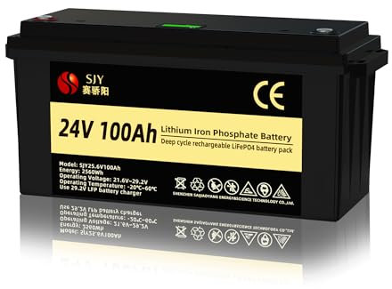SaiJiaoYang Batería LifePO4 de 24 V y 100 Ah, batería BMS 10000 de ciclo profundo recargable de fosfato de hierro de litio con pantalla LCD, perfecta para fuera de la red, RV, sistema solar, barco