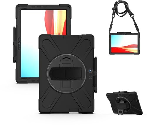 Tablet PC Case Compatible with Microsoft Surface Pro X 13-inch Case, Heavy Duty Rugged Shockproof Drop Protection Case with Pen Holder,Shoulder Strap Protective Cover Compatible with Kids Silicone Cov