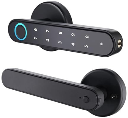 Serratura Smart, Catenaccio morto con serratura for scheda RFID con password intelligente for impronte digitali con chiave for porta in legno for interni,per camere da letto, uffici e hotel(Black B T