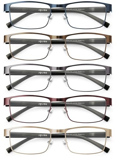 JOLISU 5PCS Lunettes de lecture pour hommes - Lunettes de lecture à monture métallique fine bloquant la lumière bleue pour hommes/femmes