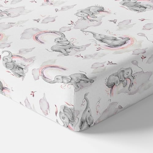 Baby Comfort Drap-housse 100 % coton pour matelas de berceau de 140 x 70 cm (éléphants roses)