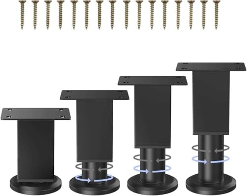 4 Pcs Adjustable Furniture Legs 3.15 - 4.7 Height Adjustable Furniture Feet Black Metal Cabinet Legs Sofa Feet Legs Square Table Legs Bed Support Legs for Coffee Table Chair Desk Kitchen Cupboard
