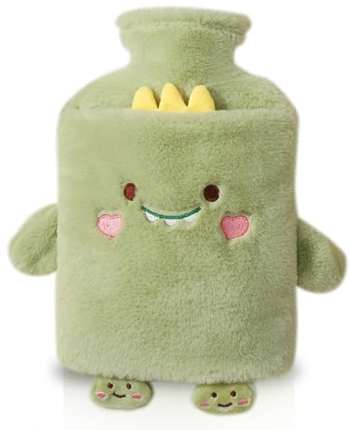 Hot Water Bottle, Cute Dinosaur Thickened Super Furry Fluffy Aldult Kids Hot Water Bottle with Cover, 1L Hot Water Bottles with Soft Fleece Cover, for Neck Shoulder Hand Feet Warmer, Gifts for Women