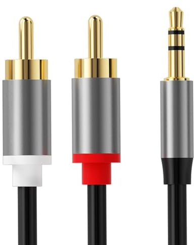RCA to 3.5mm Cable 2M, 2RCA Red and White to Aux 3.5mm Jack Audio Cable, Jack Stereo Lead-Audio, RCA to AUX Compatible with Hi-Fi Amplifier Speaker DJ Controller Turntable TV Car Stereo Phone