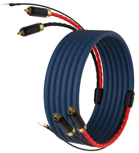Bubiercaes High End Phono Kabel OFC Geschirmte Plattenspielerkabel,Tonarmkabel Erdungsleitung mit vergoldete 4x RCA Stecker Cinch Kabel Vinyl für Plattenspieler, Verstärker-1M